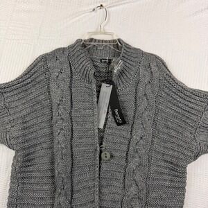 Berretti Italy M/L Gray Wool Blend Cable Knit Cardigan NWT Short Sleeve